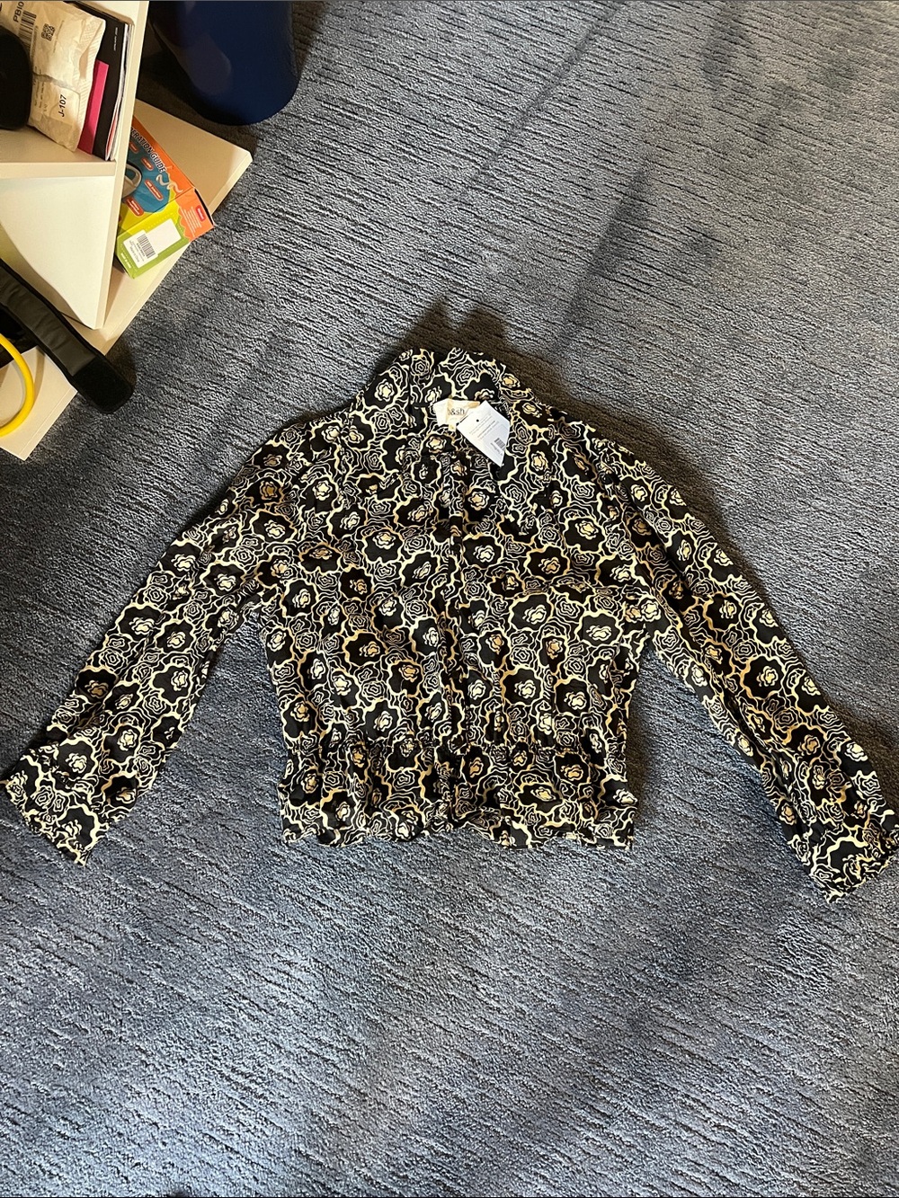 ba&sh Black and Cream Floral Print Blouse